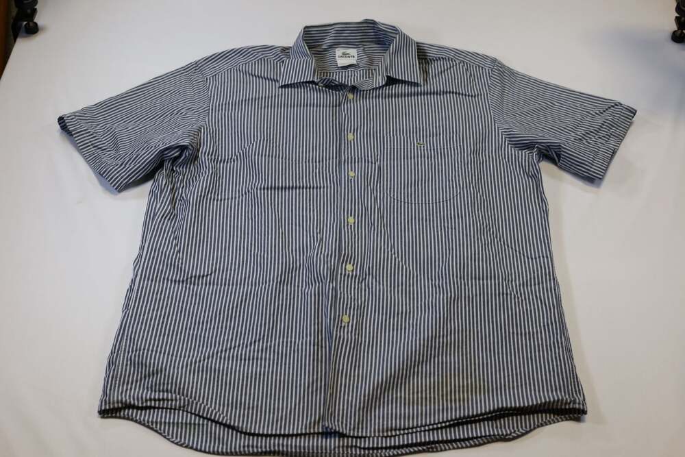 Lacoste Short Sleeve Striped Button Down Shirt with Chest Pocket